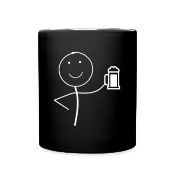 Figurine en bâton avec de la bière - Mug uni - noir - Devant
