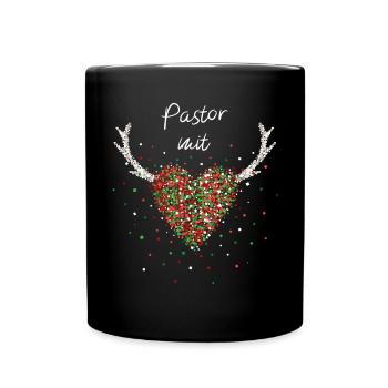 Pastor mit Herz Weihnachten Weihnachtsgeschenk - Tasse einfarbig - Schwarz - Vorne