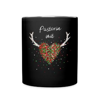 Pastorin mit Herz Weihnachtsfeier Adventszeit - Tasse einfarbig - Schwarz - Vorne