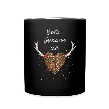 Bibliothekarin mit Herz Bücher Weihnachtszeit - Tasse einfarbig - Schwarz - Vorne