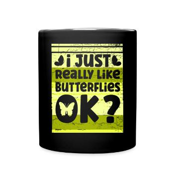 Schmetterling Spruch Falter - Tasse einfarbig - Schwarz - Vorne