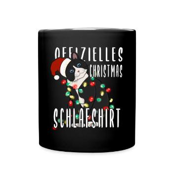 Katze Christmas Schlafshirt - Tasse einfarbig - Schwarz - Vorne