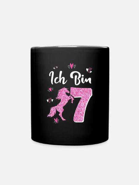 Geburtstag Mädchen 7 Jahre Pferd Prinzessin - Tasse einfarbig - Schwarz