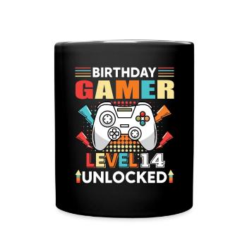 Geburtstag Gamer Level 14 Unlocked 14 - Tasse einfarbig - Schwarz - Vorne