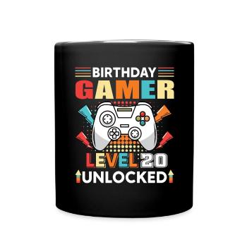 Birthday Gamer Level 20 Unlocked 20 Birthday - Full Colour Mug - black - Front