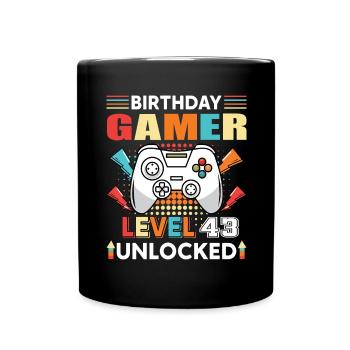 Birthday Gamer Level 43 Unlocked 43 Birthday - Full Colour Mug - black - Front