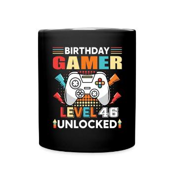 Birthday Gamer Level 46 Unlocked 46 Birthday - Full Colour Mug - black - Front