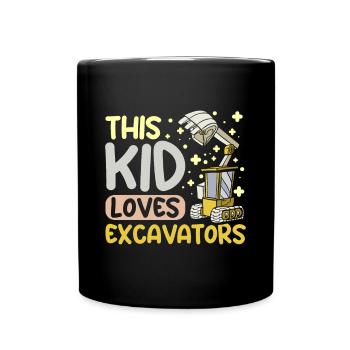 This kid loves excavators - Tasse einfarbig - Schwarz - Vorne