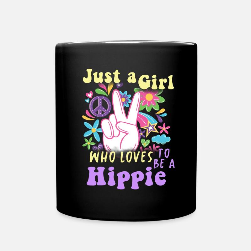 Hippie Peace Groovy Flowerpower Boho Woodstock - Tasse einfarbig - Schwarz