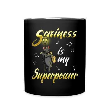 Saxiness Is My Superpower Saxophon Katze Jazz - Tasse einfarbig - Schwarz - Vorne