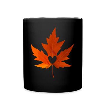 Herbstlaub Herz Oktober Herbstfest - Tasse einfarbig - Schwarz - Vorne