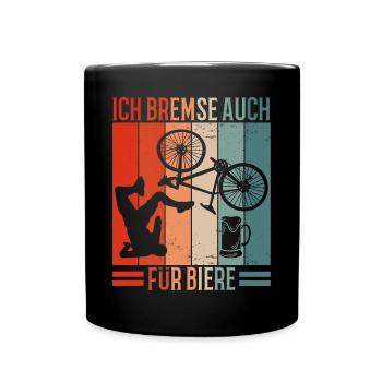 Ich Bremse Auch Für Biere Fahrrad Retro - Tasse einfarbig - Schwarz - Vorne