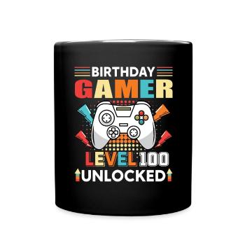 Birthday Gamer Level 100 Unlocked - Full Colour Mug - black - Front