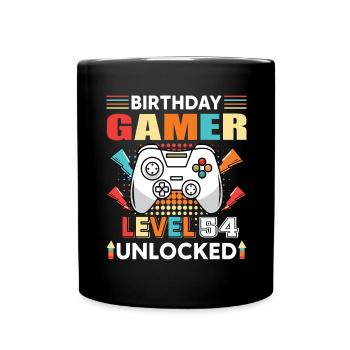 Birthday Gamer Level 54 Unlocked 54 Birthday - Full Colour Mug - black - Front