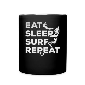 Surfing Eat Sleep Surf Repeat - Surfing Surfer - Full Colour Mug - black - Front