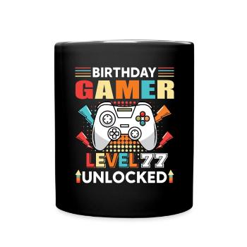 Birthday Gamer Level 77 Unlocked 77 Birthday - Full Colour Mug - black - Front