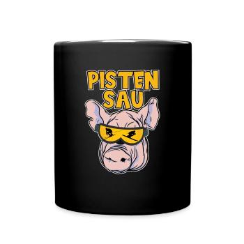 Skifahrer Pistensau Ski - Tasse einfarbig - Schwarz - Vorne