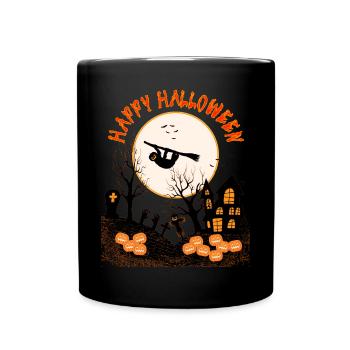 HAPPY HALLOWEEN SLOTH IN THE MOONLIGHT - Full Colour Mug - black - Front