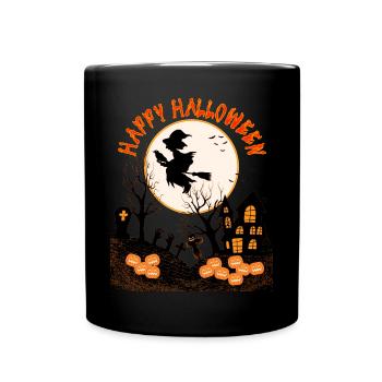 HAPPY HALLOWEEN WITCH IN THE MOONLIGHT - Full Colour Mug - black - Front