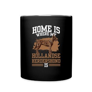Zuhause ist wo mein Hollandse Herdershond ist - Tasse einfarbig - Schwarz - Vorne