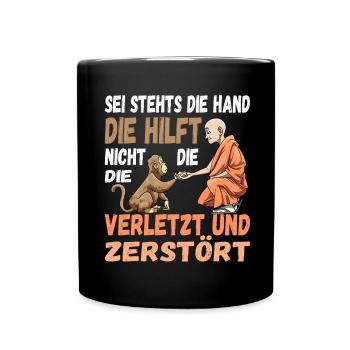 Helfende Hand Helfen Affe Mönch Nächstenliebe - Tasse einfarbig - Schwarz - Vorne