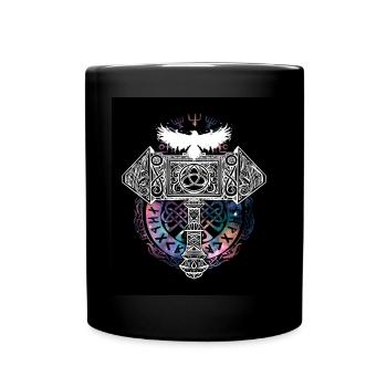 Thor Hammer Rabe Mjölnir Runen Wikinger Galaxie - Tasse einfarbig - Schwarz - Vorne