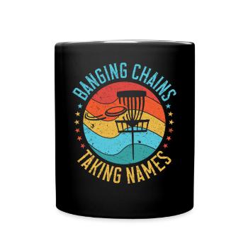 Retro Sunset Banging Chains prend des noms Disc Golf - Mug uni - noir - Devant