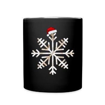 Schneeflocke Weihnachtsmütze Kegel Gold - Tasse einfarbig - Schwarz - Vorne
