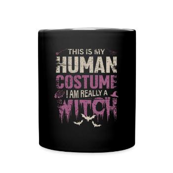 Costume de sorcière pour Halloween avec chauve-souris et balai - Mug uni - noir - Devant