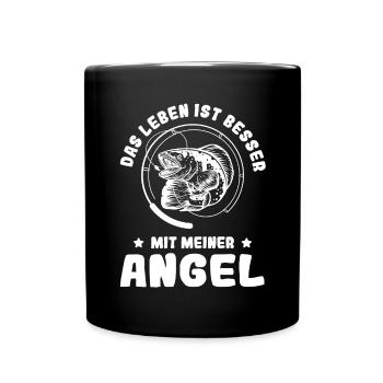 Leben Besser Mit Meiner Angel Angelverein Karpfen - Tasse einfarbig - Schwarz - Vorne