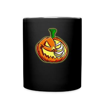 Demi citrouille Moitié squelette - Mug uni - noir - Devant