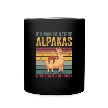 Ich mag Faultiere, Alpakas & vielleicht 3 Menschen - Tasse einfarbig - Schwarz - Vorne