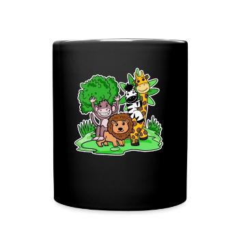 Niedliche Tiere Affe Löwe Zebra Giraffe - Tasse einfarbig - Schwarz - Vorne