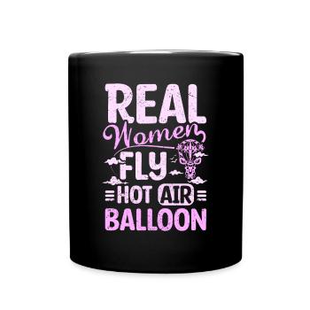 Women fly hot air balloon - Tasse einfarbig - Schwarz - Vorne