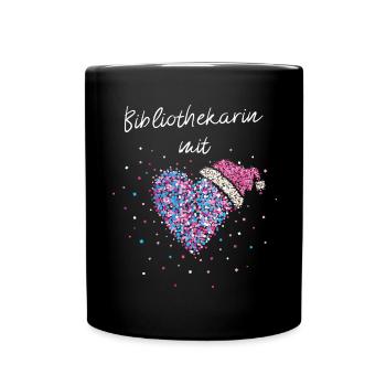 Bibliothekarin mit Herz Bücherwurm Nikolausmütze - Tasse einfarbig - Schwarz - Vorne