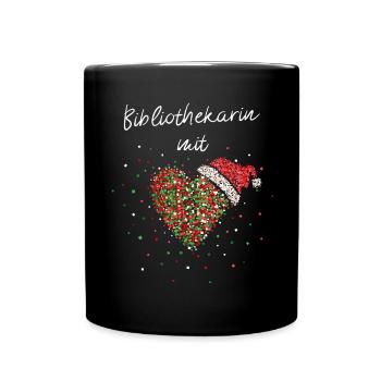 Bibliothekarin mit Herz Bücher Nikolausmütze - Tasse einfarbig - Schwarz - Vorne