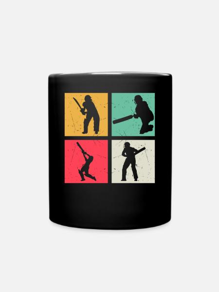 Cricket Player Retro Cricket Silhouette Cricketing - Full Colour Mug - black
