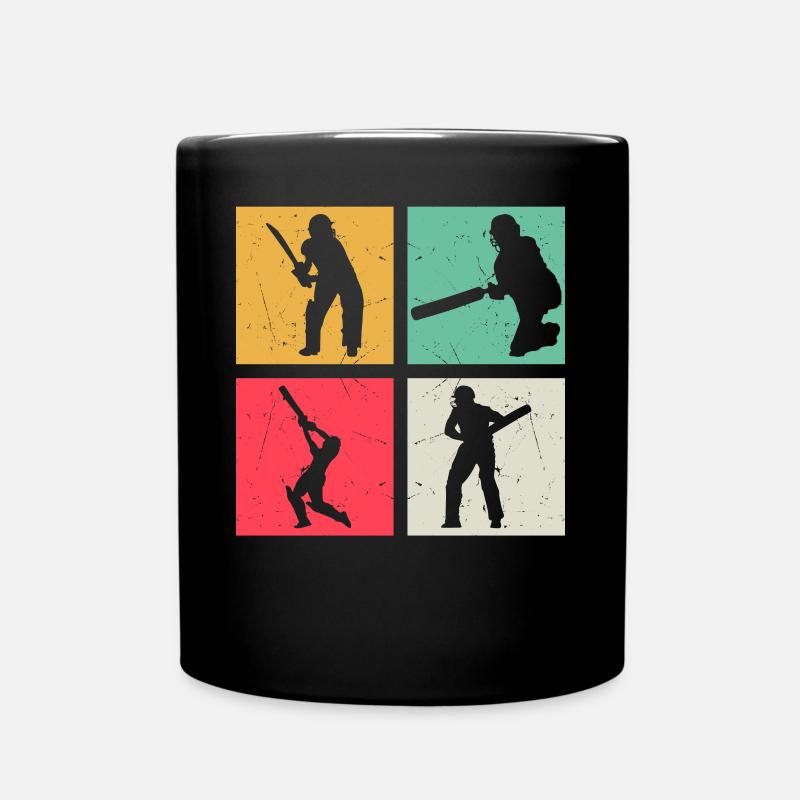 Cricket Player Retro Cricket Silhouette Cricketing - Full Colour Mug - black