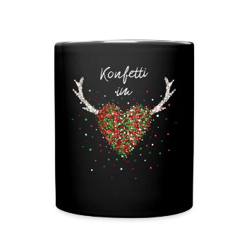Konfetti im Herzen Karneval Weihnachtsoutfit X-Mas - Tasse einfarbig - Schwarz - Vorne