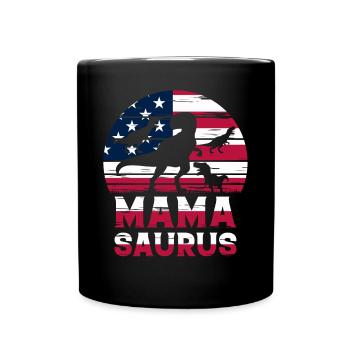 Mama Saurus Mama Dinosaur American Flag Dino Mamas - Full Colour Mug - black - Front