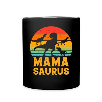 Mama Saurus Family Mama Dinosaur Mama Dino Mamasau - Full Colour Mug - black - Front