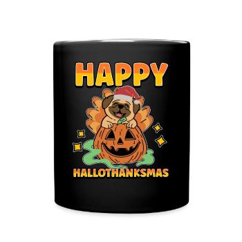 Hallothanksmas Pug Pumkin Halloween Christmas - Tasse einfarbig - Schwarz - Vorne