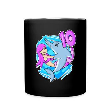 10. Geburtstag Mädchen 10 Jahre alt Meerjungfrau - Tasse einfarbig - Schwarz - Vorne
