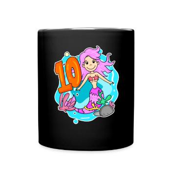 Mädchen 10 Jahre alt 10. Geburtstag Meerjungfrau - Tasse einfarbig - Schwarz - Vorne