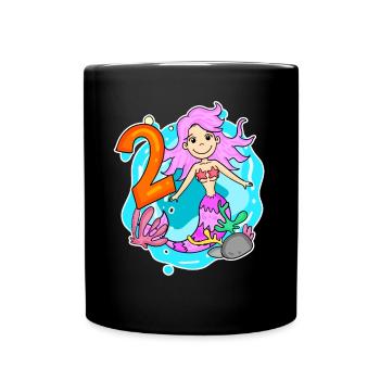 Fille de 2 ans sirène de 2ème anniversaire - Mug uni - noir - Devant
