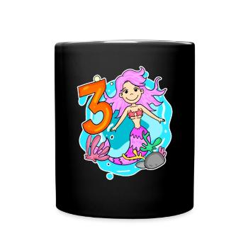 Mädchen 3 Jahre alt 3. Geburtstag Meerjungfrau - Tasse einfarbig - Schwarz - Vorne