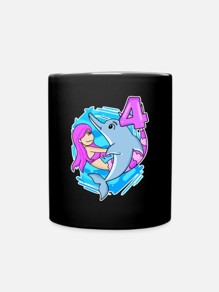 4ème anniversaire Fille 4 ans Sirène - Mug uni - noir