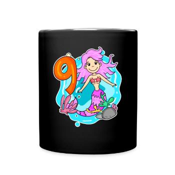 Fille de 9 ans sirène de 9ème anniversaire - Mug uni - noir - Devant