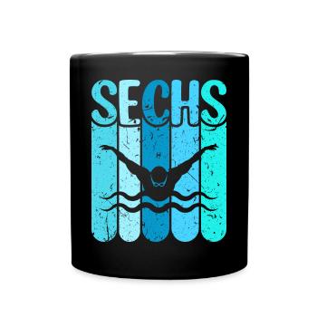Schwimmen 6 Geburtstag Wasserratte Schwimm - Tasse einfarbig - Schwarz - Vorne