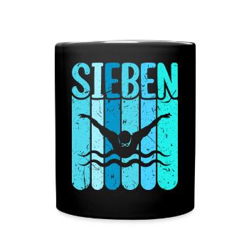 Schwimmen 7 Geburtstag Wasserratte Schwimm - Tasse einfarbig - Schwarz - Vorne